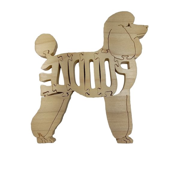 Poodle Dog Wooden Scroll Jigsaw Puzzle Figurine Art Wood USA Signed By Maker - Picture 3 of 5